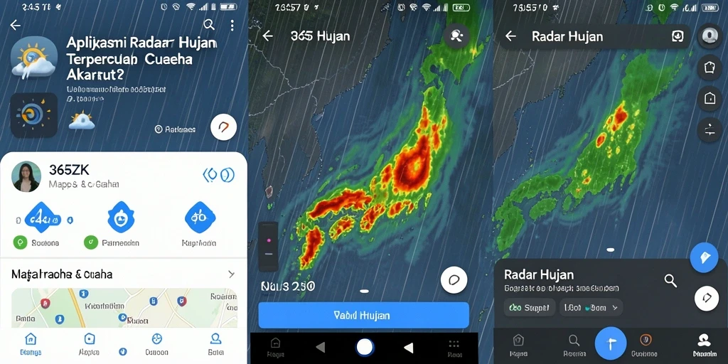 Tampilan antarmuka aplikasi 365ZK yang menampilkan radar hujan dan informasi cuaca.