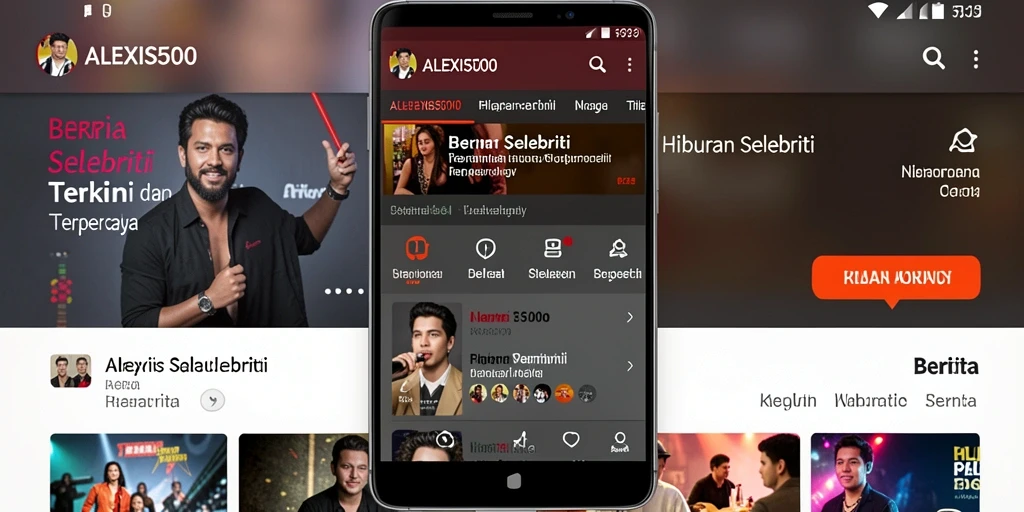 Antarmuka ALEXIS500 yang menampilkan berita selebriti terbaru.