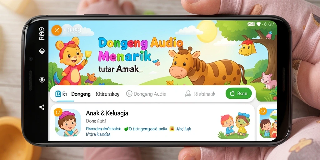 Tampilan antarmuka utama aplikasi RR89 yang menarik untuk anak-anak.