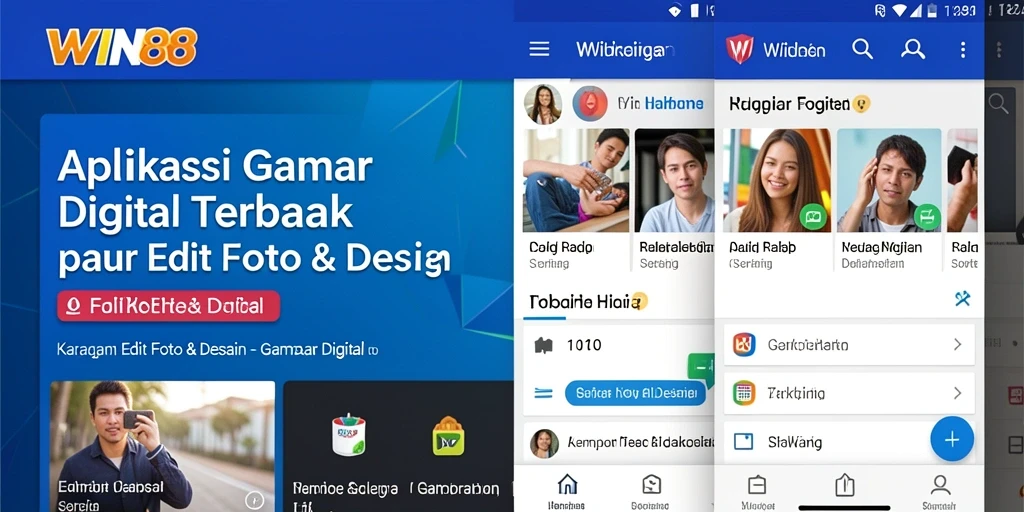 Tampilan antarmuka aplikasi WIN88 untuk edit foto dan desain.